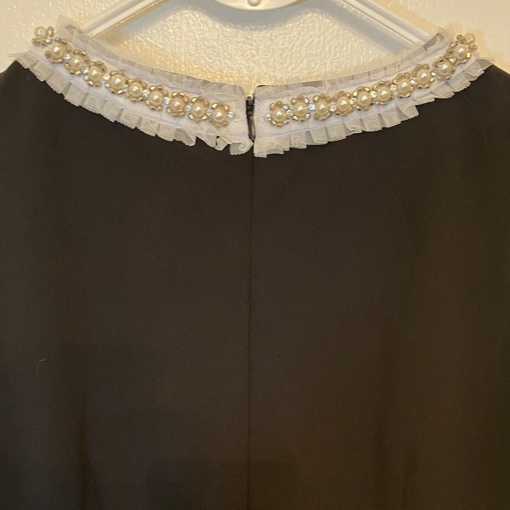 Betsey Johnson Elegant Black Midi Dress with Silver Accents pearl, rhinestone . - Picture 6 of 15